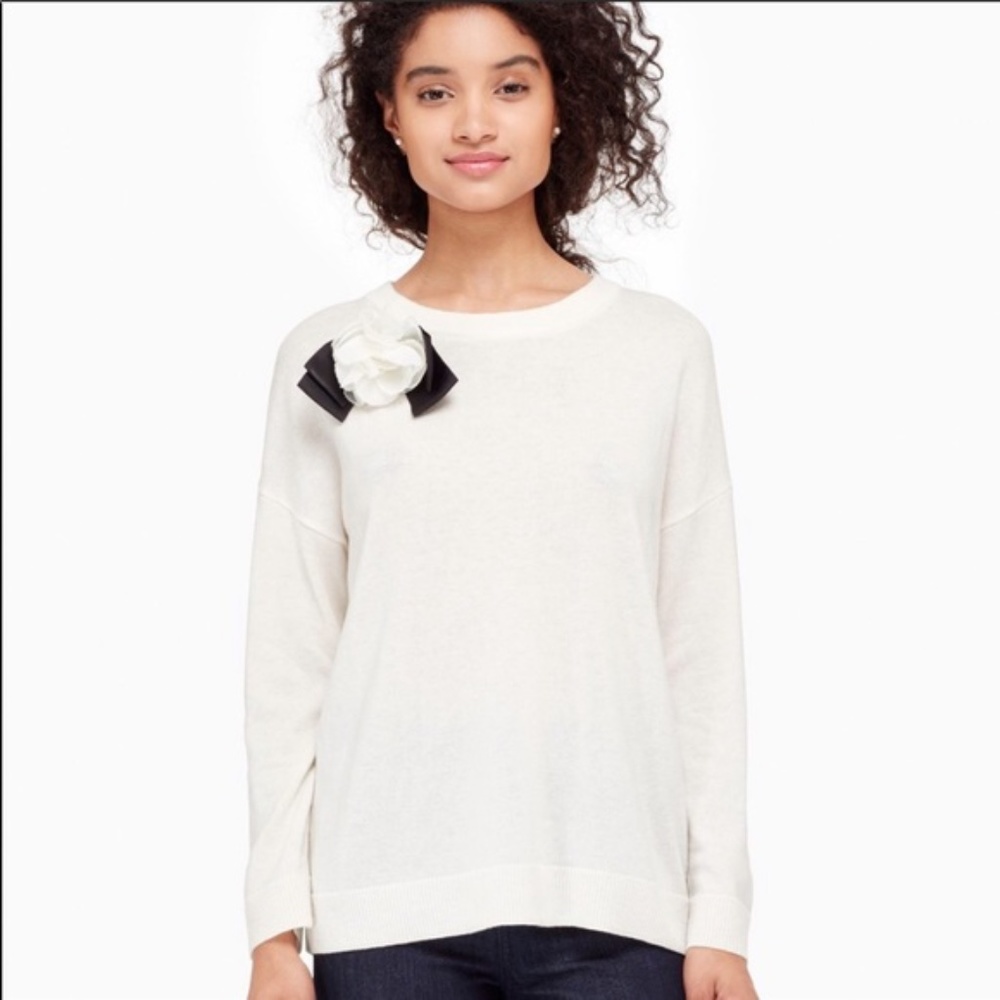 Kate Spade rosette pin cream wool blend Sweater SZ XXS